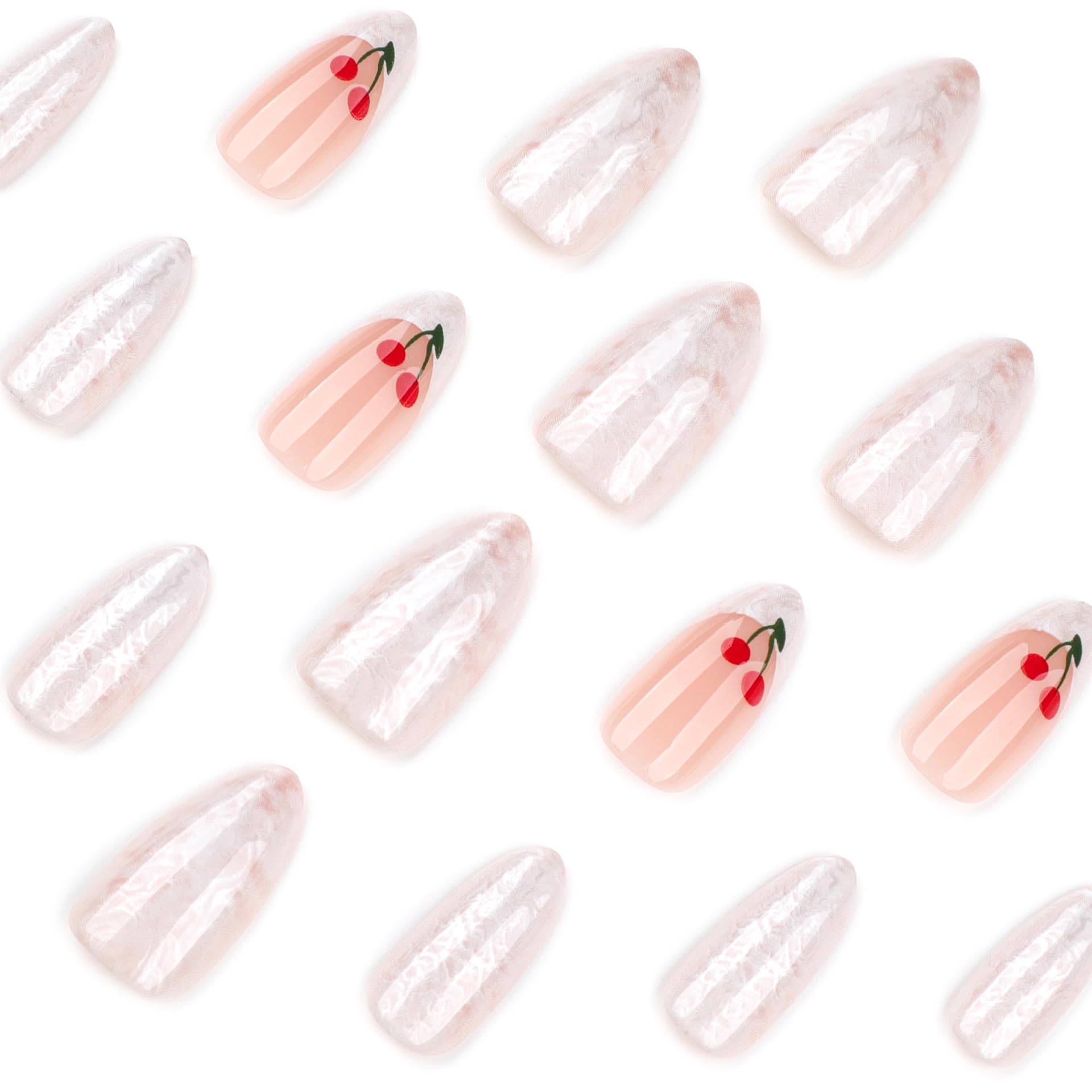 SXVME Gel Press on Nails Short Almond, French Tip False Nails with White Marble Design - Image 3