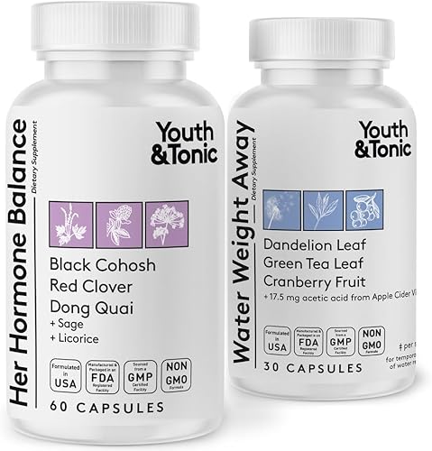 Youth & Tonic Píldoras de retención de agua para mujeres y cápsulas de equilibrio hormonal para hinchazón y pérdida de agua y para mantener un nivel