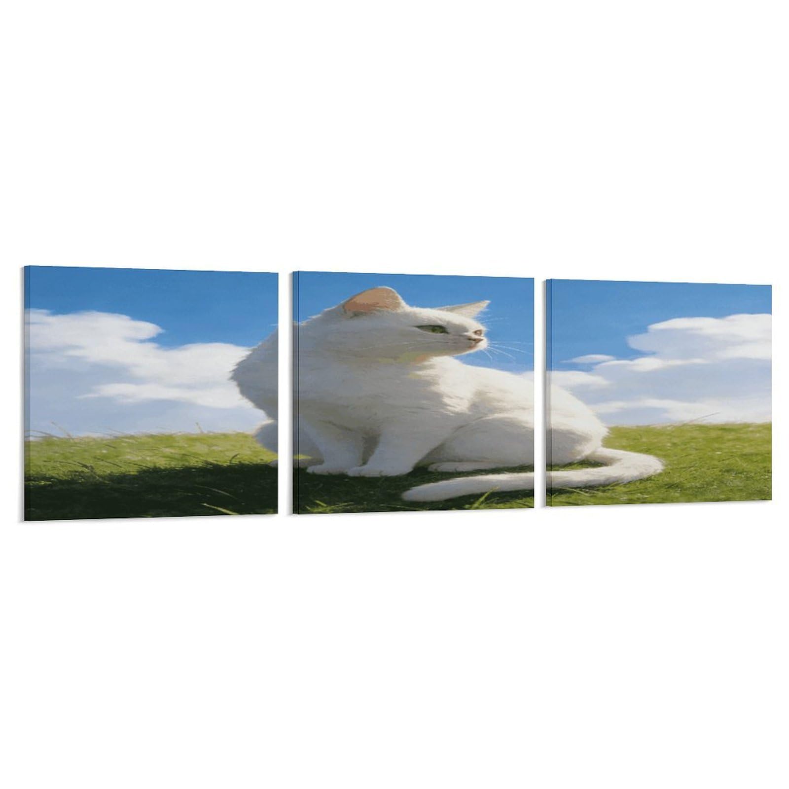 Khauerbc Style Set Of 3 Grassland And Cat Wall Art，Paintings Artwork For Living Room, Hallway, Bedroom, Office Wall Decor For Living Room, Hallway, Bedroom, Office Paintings Artwork 8X8 Inch