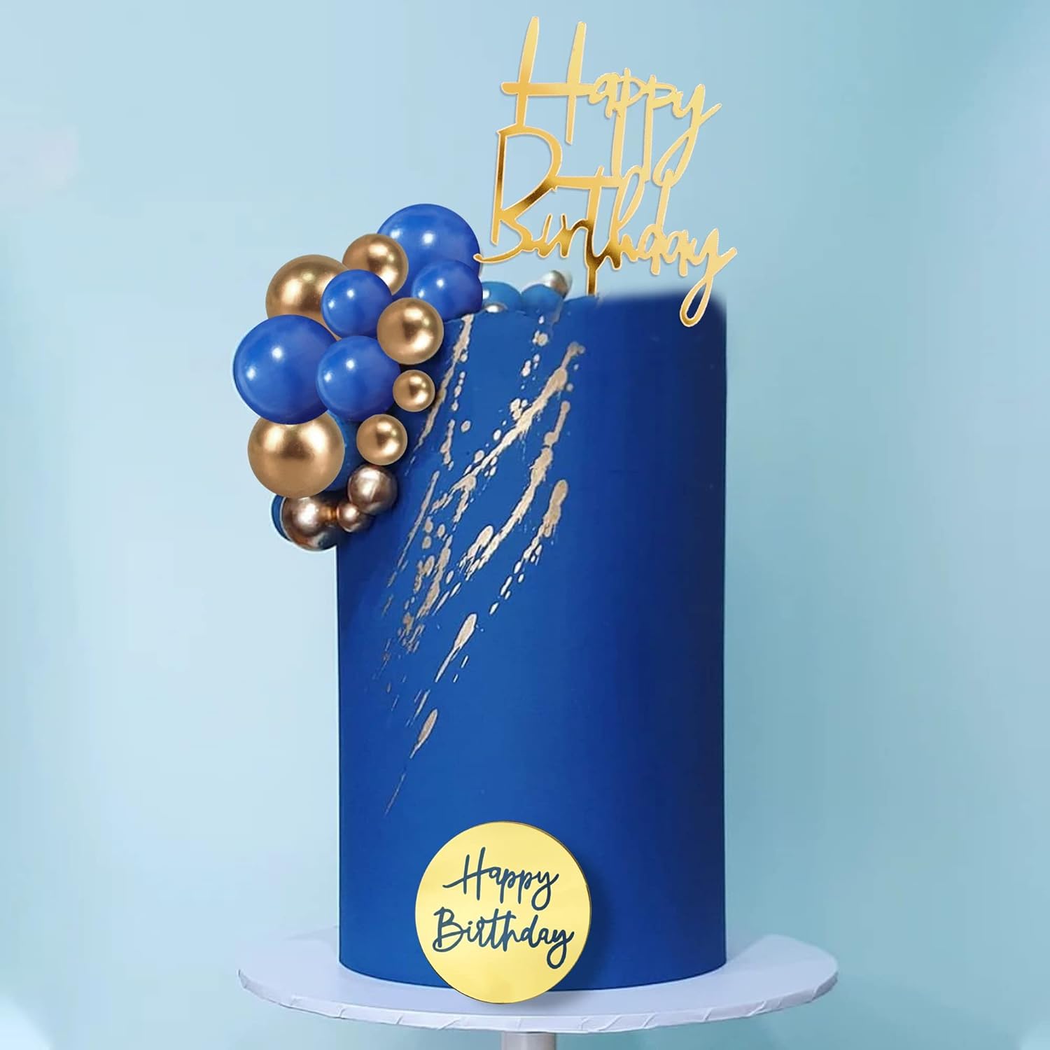 Graduation Cap Cake Topper Set With Flowers & Gold Balls – Blue, For Graduation, Wedding, Birthday Party Decor - View #12