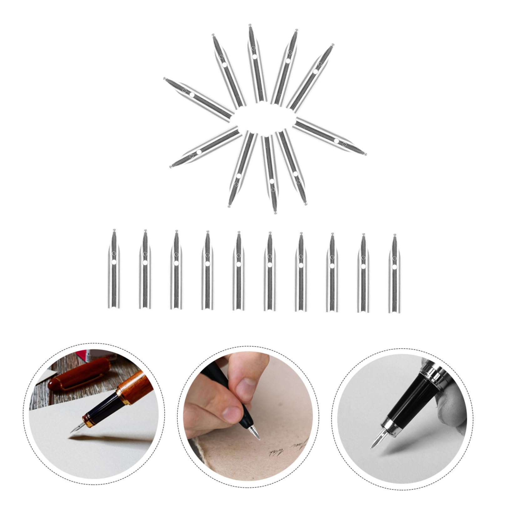GANAZONO 3sets Calligraphy Pen Nibs Set Fountain Pen Nibs Easy to Install for Home Office School Travel 20pcs*3
