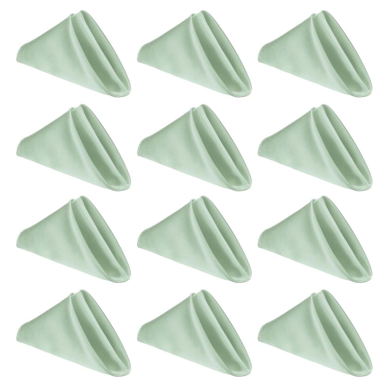 sourcing map 12 Pcs Light Green Satin Napkins, 17x17 Inch Dinner Napkins Cloth Washable Polyester Soft Square Table Decoration for Restaurant Parties Wedding Dining Banquet Event