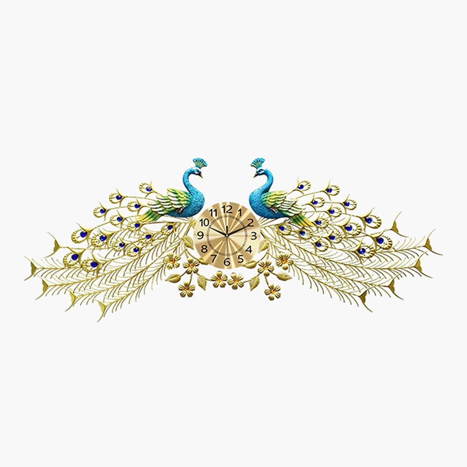 SaryEdge Wall Clock Modern Art Wall Clock Large Metal Double-Peacock Wall Clock for Living Room Decoration 140 * 48Cm Modern Art Clock, Quartz Operated Silent Non Ticking,