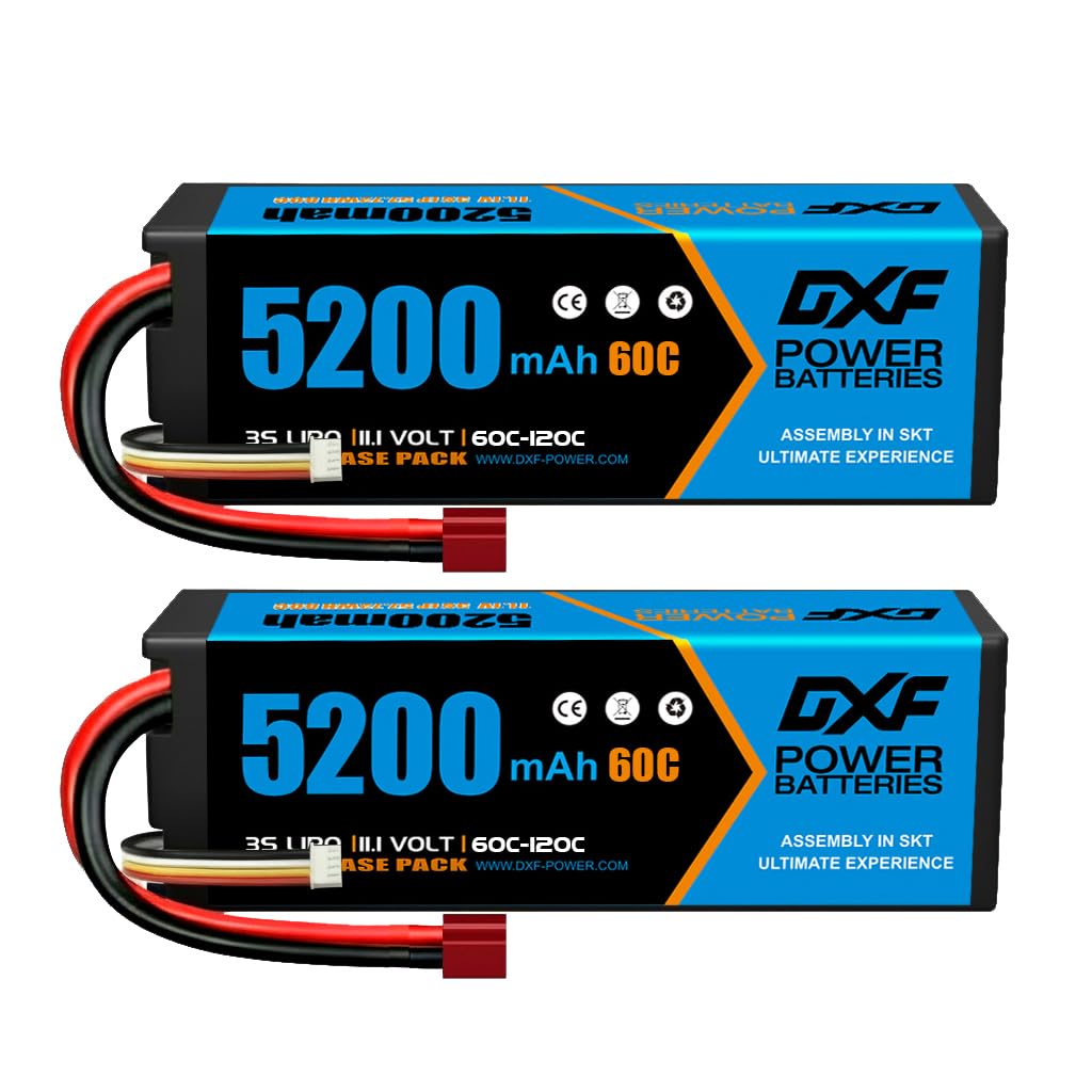 DXF Confezione da 2 confezioni da 3 batterie lipo 5200 mAh, 11,1 V, 60C, con spina Deans/T– lipo 3s perfetto per auto rc, aereo, elicottero, camion 3s lipo ideale per veicoli 1/8 e 1/10 come Tamiya