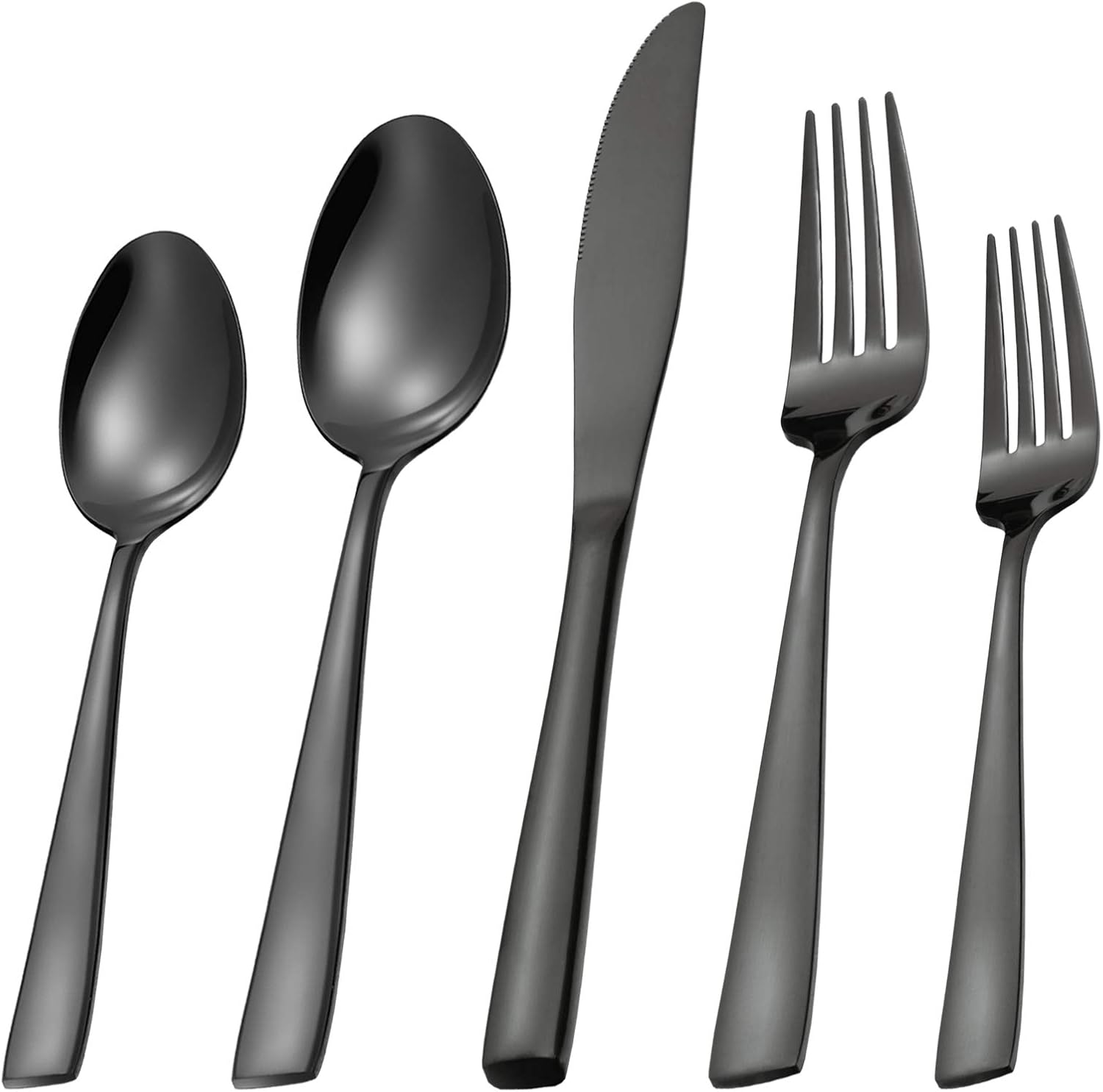 MEJAJU Black Silverware Set Stainless Steel Reusable Mirror Polished Flatware Set