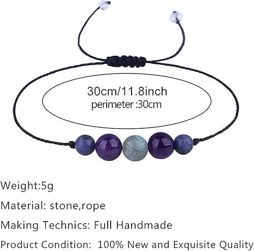 Miniatura 2 de Pulsera de piedra para mujeres y hombres 118 pulgadas de tamaño ajustable pulsera de piedra esmerilada colorida natural con cuentas a mano
