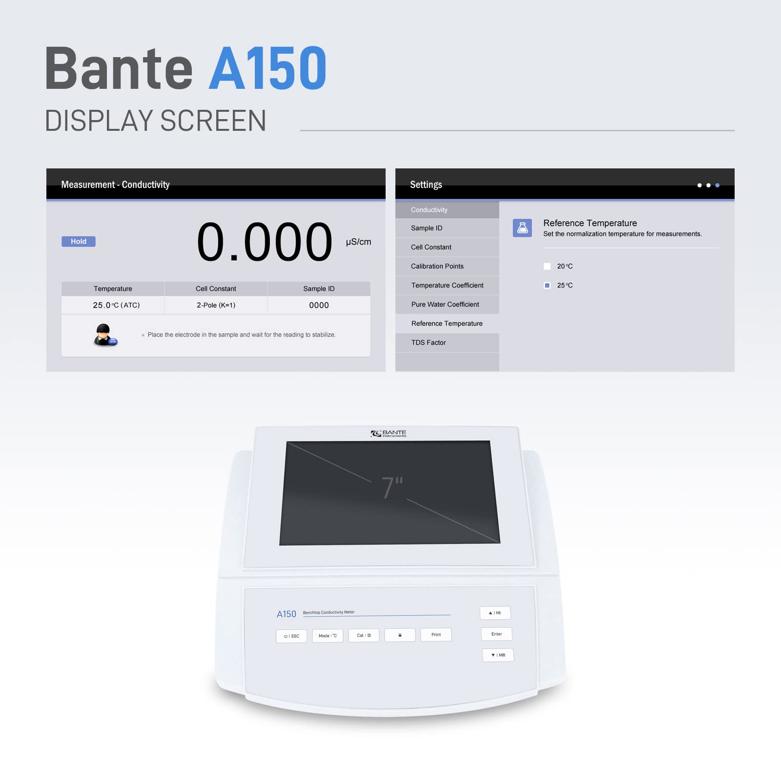 Bante A150 Laboratory Conductivity Meter | Benchtop Conductivity/TDS/Salinity Meter | Accuracy ±0.5% F.S. | 7 inches TFT LCD | 1000 Sets of Data ...