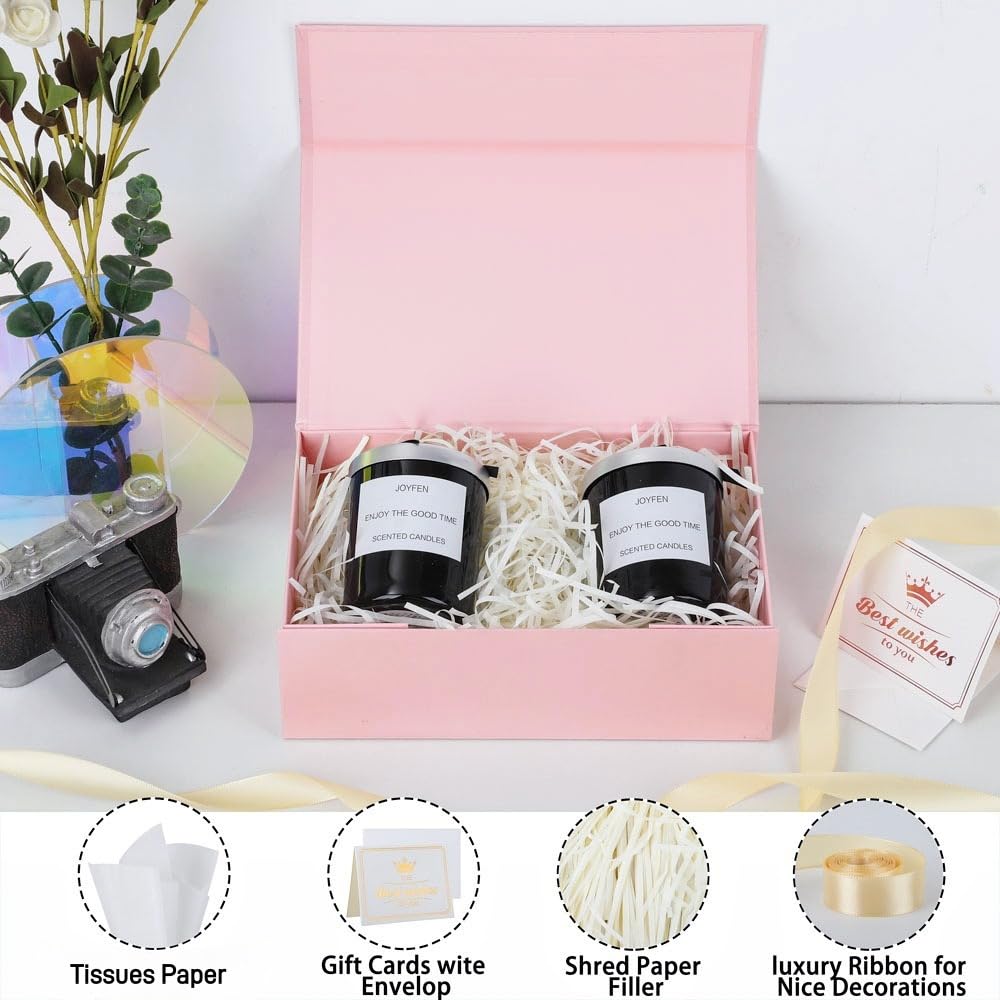 UoeRing 1 Pcs Pink Gift Box 9.5x6x3 inch Small Luxury Gift Box for Presents with Magnetic Lid Collapsible,Birthday,Christmas,Contains Card, Ribbon, Tissue Paper,Shredded Paper Fille