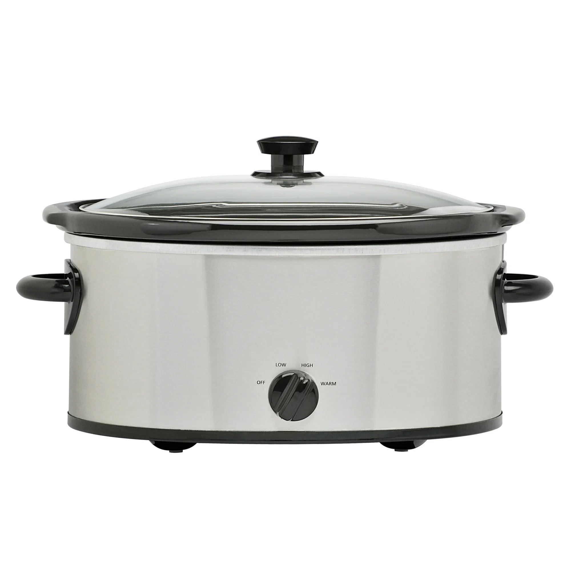 Mainstays 6 Quart Oval Slow Cooker, assembled with lid.