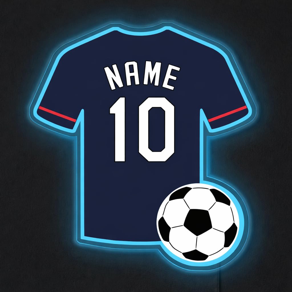 Personalised Football Jersey Neon Sign, Custom Football Neon Light for Wall Decor, Customizable Sports Led Light Up Signs for Bedroom Sports Decor Party Bar Man Cave, Christmas Birthday Gift โ image 1