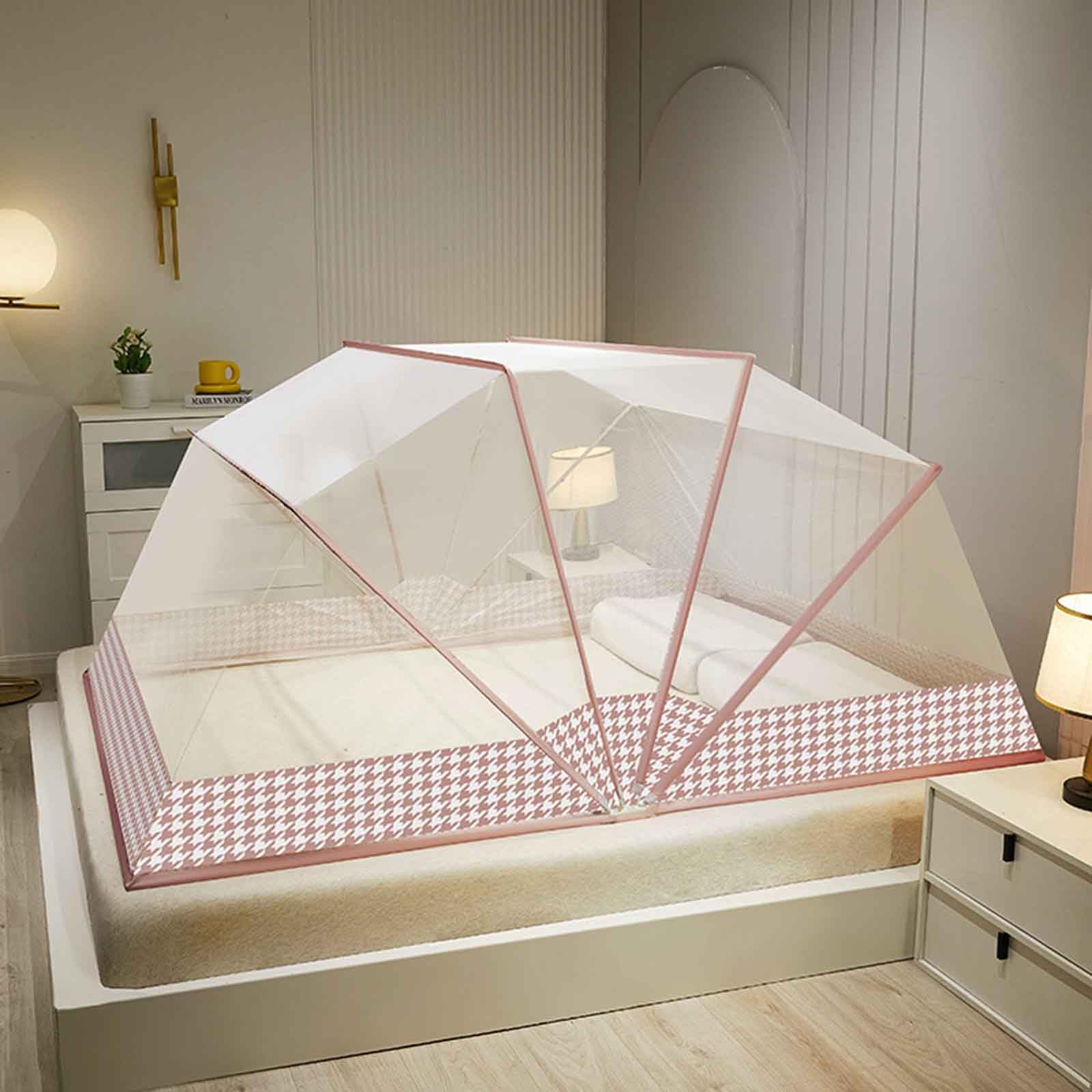 JUSHZ Moskitonetz Reise Doppelbett Reisebett Faltbar Mückennetz Bett Mosquito Net Outdoor Fliegennetz Verschlüsseltes Netzgarn Stabiler Langlebiger Metallständer Stummschaltung (pink,135x190x90cm)