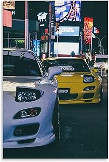 JDM Car Poster Yellow Rx7 Vs White Rx7 Aesthetic Canvas Art Poster and Wall Art Picture Print Modern Family Bedroom Decor Posters 12x18inch(30x45cm)