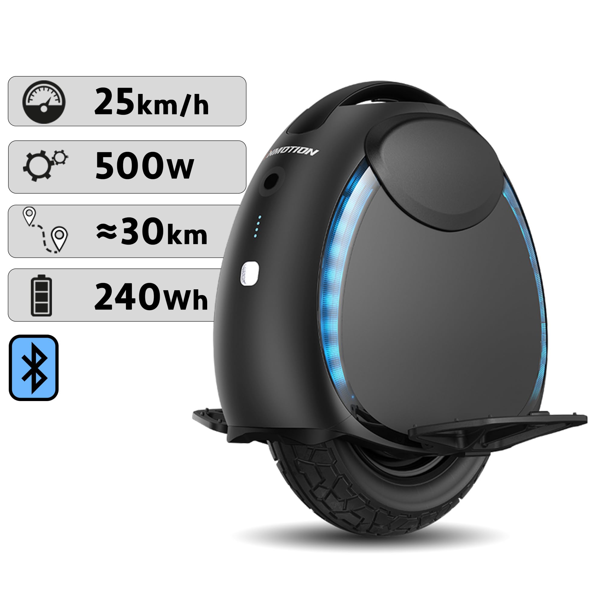 Monociclo eléctrico Inmotion V6 para Adultos, Color Negro, Motor de 500 W, autonomía de hasta 30 km, límite de Velocidad de 25 km/h, llanta sin cámara de 14", Color Negro.