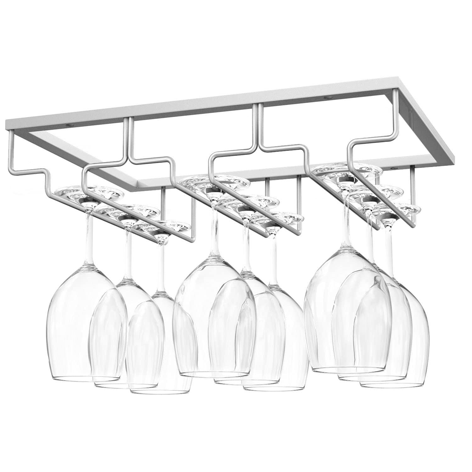 Nuovoware Silver Wine Glass Rack - Under Cabinet Stemware Holder, 3 Rows, Nano
