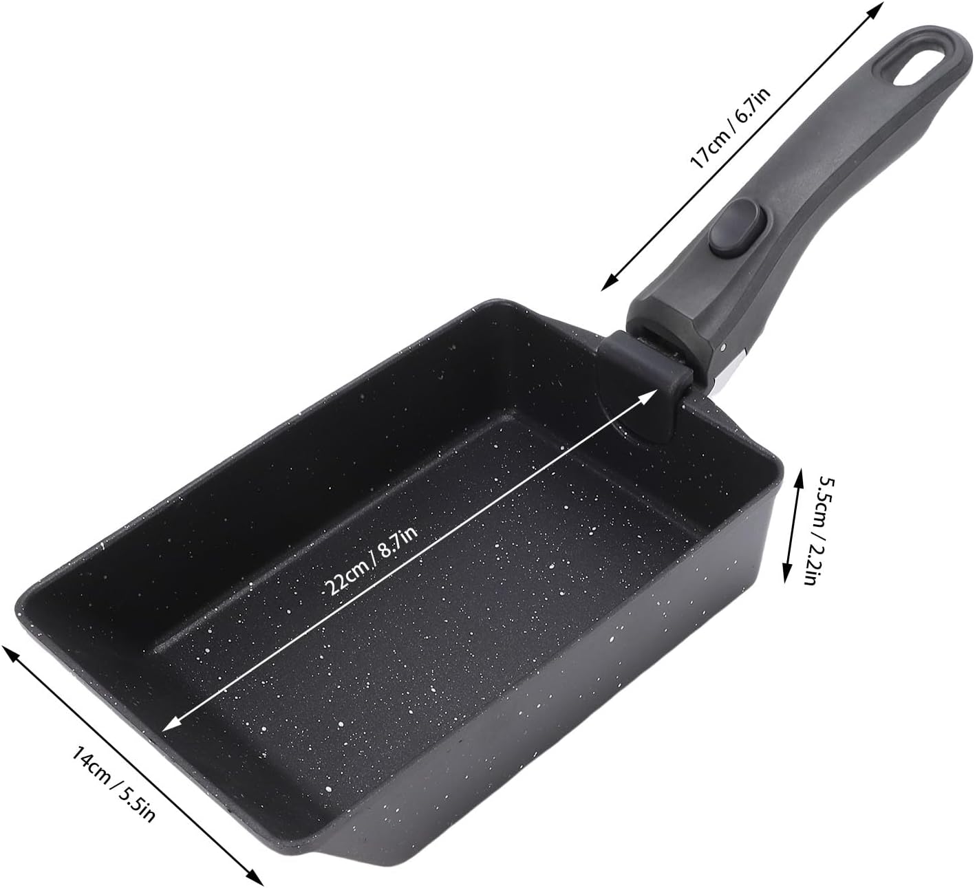 Diydeg Tamagoyaki Pan, 5.5x8.7x2.2in Multifunctional Japanese Omelette Pan with Detachable Handle, 23.1oz Premium Aluminum Nonstick Egg Frying Pan for Kitchen Breakfast Egg Roll (Black)