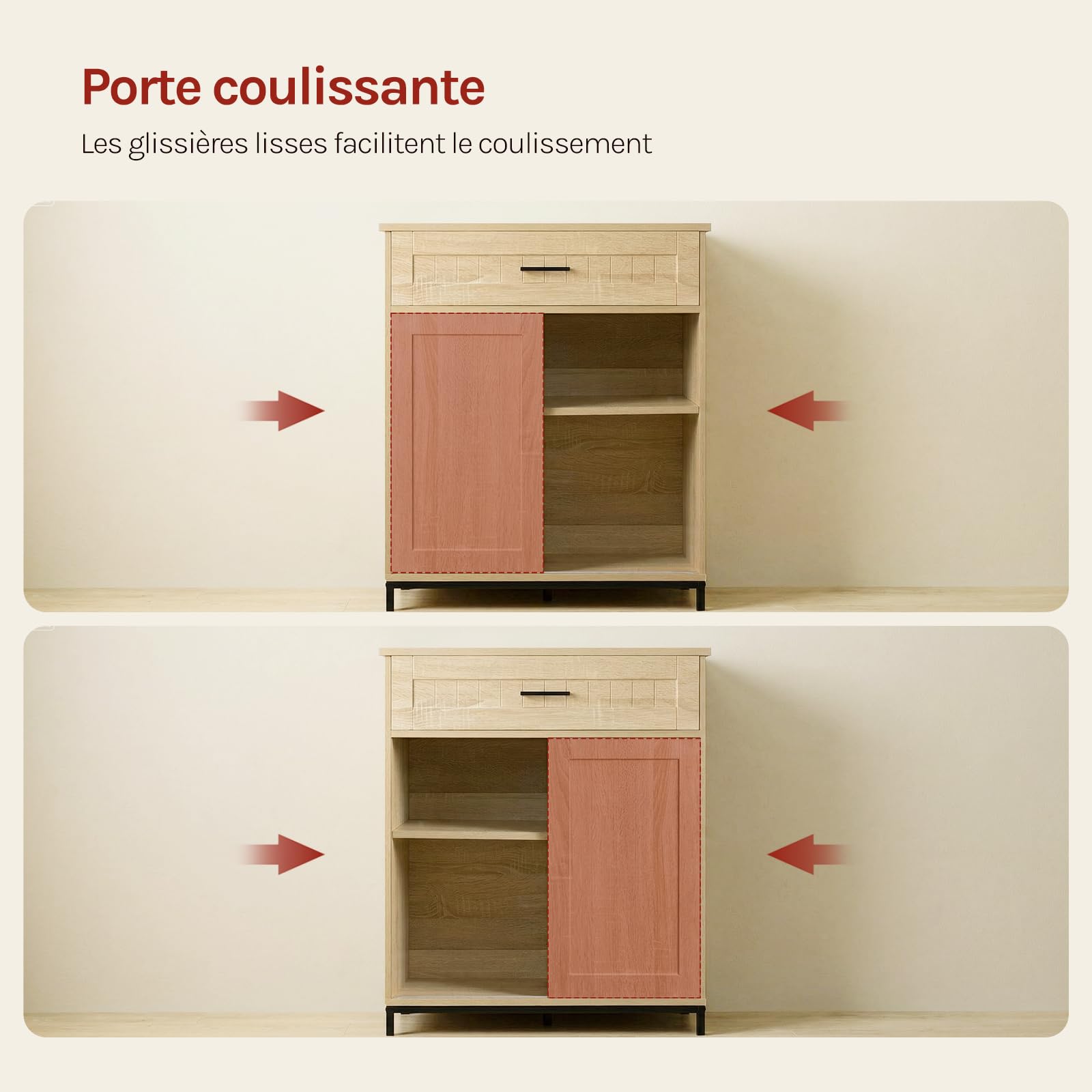 WOLTU Buffet Cuisine, Meuble Cuisine Rangement avec Tiroir, Porte Coulissante, pour Cuisine, Salle à Manger, Salon, 70x30x80,2 cm, en Bois d'Ingénierie et Métal, Chêne Clair + Noir