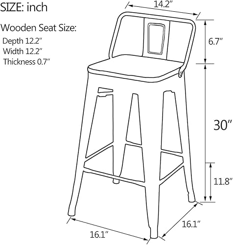 Miniatura 3 de Yongqiang Taburetes de bar de metal de 30 pulgadas con respaldo, juego de 4 taburetes de bar con asiento de madera, color blanco
