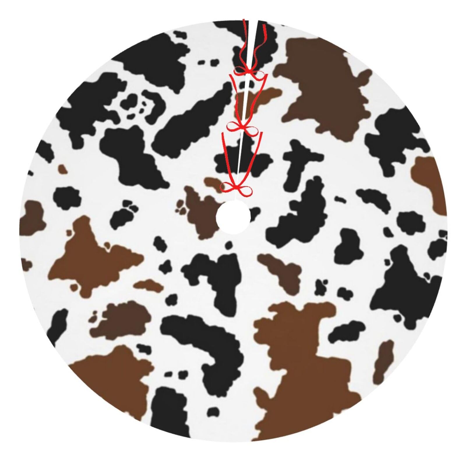 Cow Print Christmas Tree Skirt 36 Inches Animal Tree Skirt Xmas Tree Mat Holiday Party Supplies Christmas Tree Decorations
