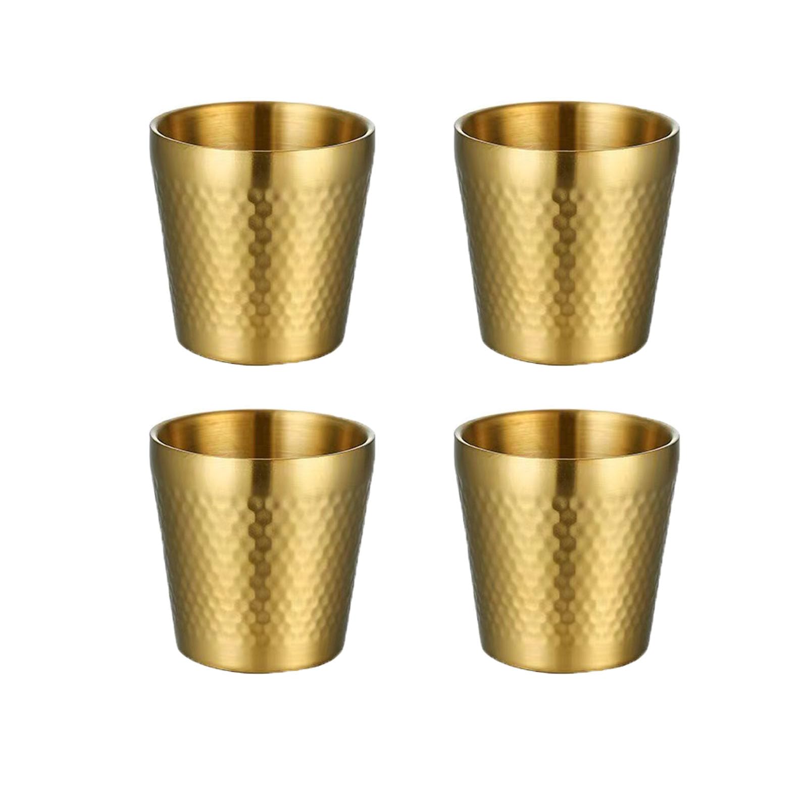 Hayuhone Stainless Steel Cups, 4 Pack 6 oz/175ml Gold Double Wall Metal Stackable Insulated Portable Drinking Tumblers Unbreakable Shatterproof Glasses for Home Restaurant Party Camping Travelling