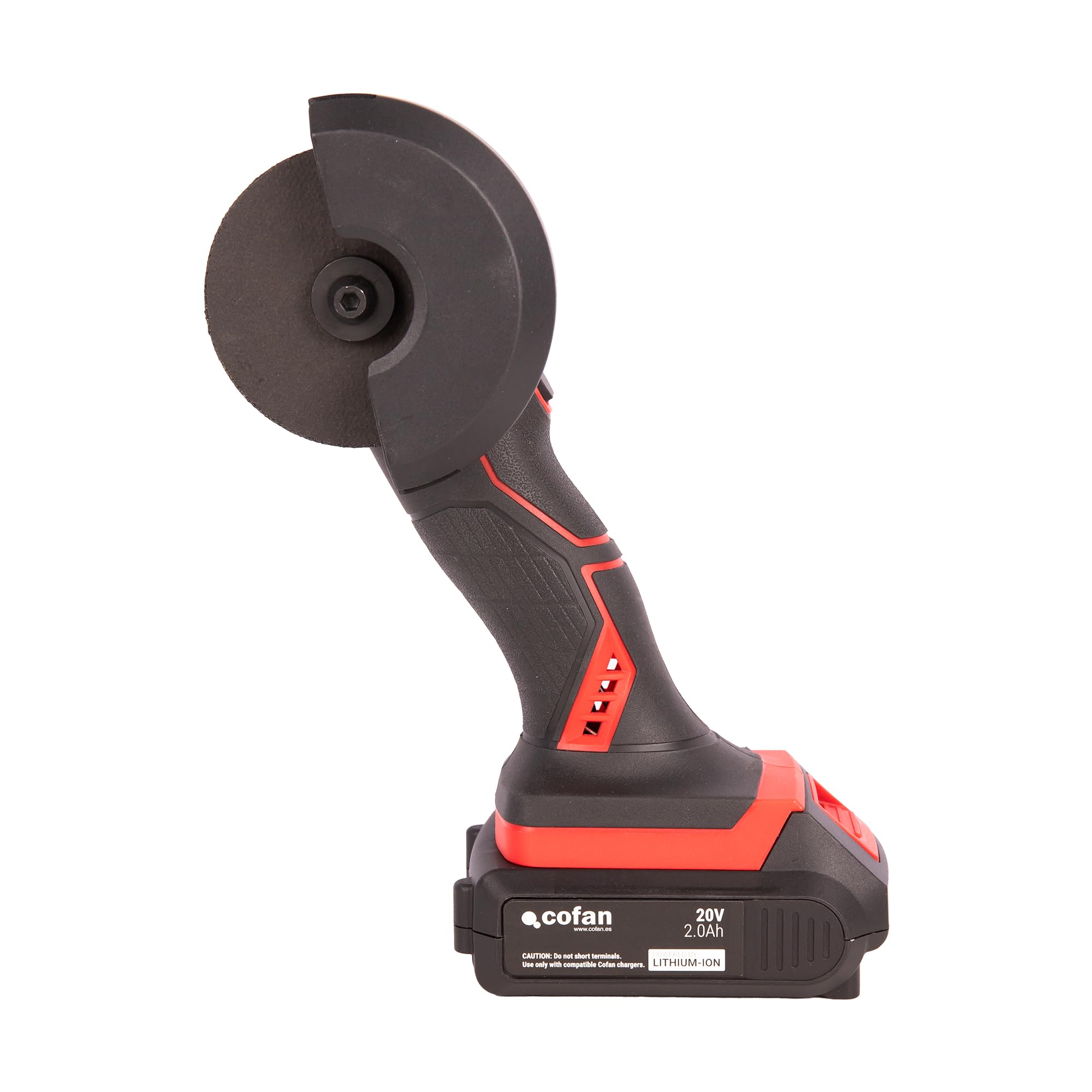 Cofan Mini amoladora a batería | Potencia: 20 V | Adecuada para discos de 76 mm | 19.500 rpm | Empuñadura de 3 posiciones | Compacta y ligera | Batería y cargador incluidos