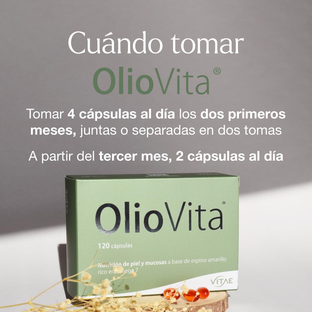 Vitae – Oliovita 120 cápsulas | Espino Amarillo Rico en Omega-7 | Omega 3-6-9 y Vitaminas A+E | Hidratación y Nutrición de Piel y Mucosas | Apoyo en Sequedad y Menopausia