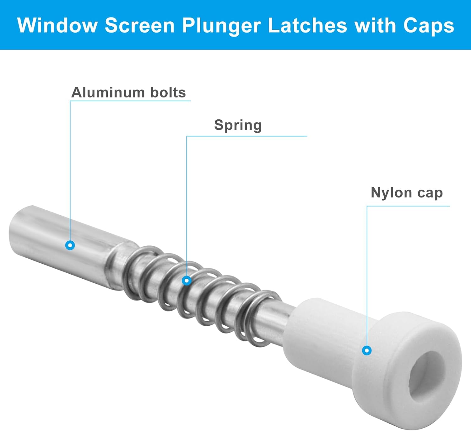 25 Pack Window Screen Plunger Latches with Caps, 5/32" x 1-1/2" Aluminum Window Screen Plunger Pins Frame Latch Lock Bolts(White)