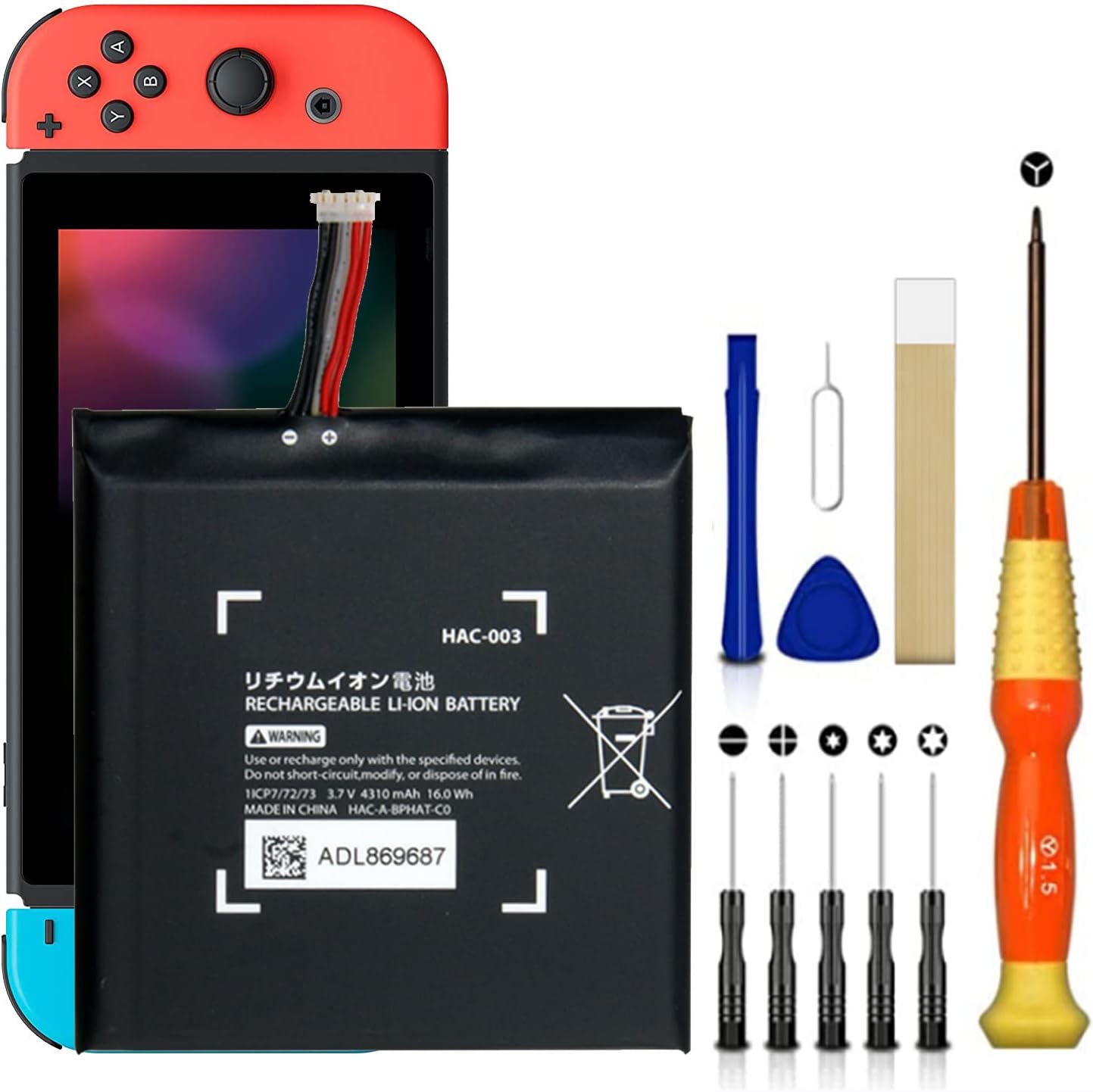WUHAO HAC-003 Battery for Nintendo Switch Battery Replacement Upgraded for Nintendo Switch 2017 Game Console HAC-001 with Adhesive Tape Tool Repair Kit WUHAO HAC-003 Battery for Nintendo Switch Battery Replacement Upgraded for Nintendo Switch 2017 Game Console HAC-001 with Adhesive Tape Tool Repair Kit