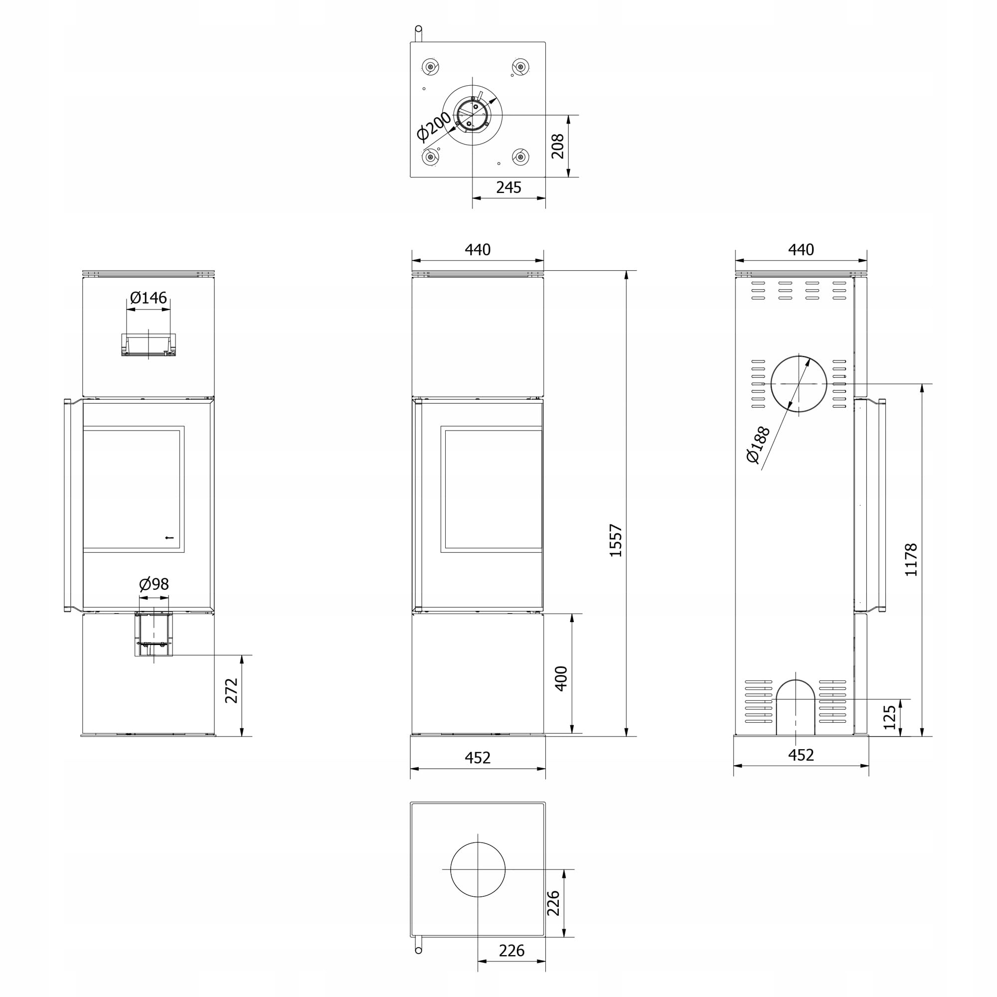 KRATKI Stufa a legna in acciaio REN 7,3 kW Ø150 destro A Ecodesign KOZA REN