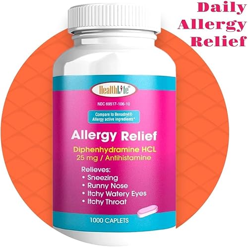 Miniatura 2 de HEALTH LFE Alivio de la alergia, cápsulas medicinales de difenhidramina HCl, 25 mg  Niños y adultos  Alivia los estornudos, la secreción nasal, los
