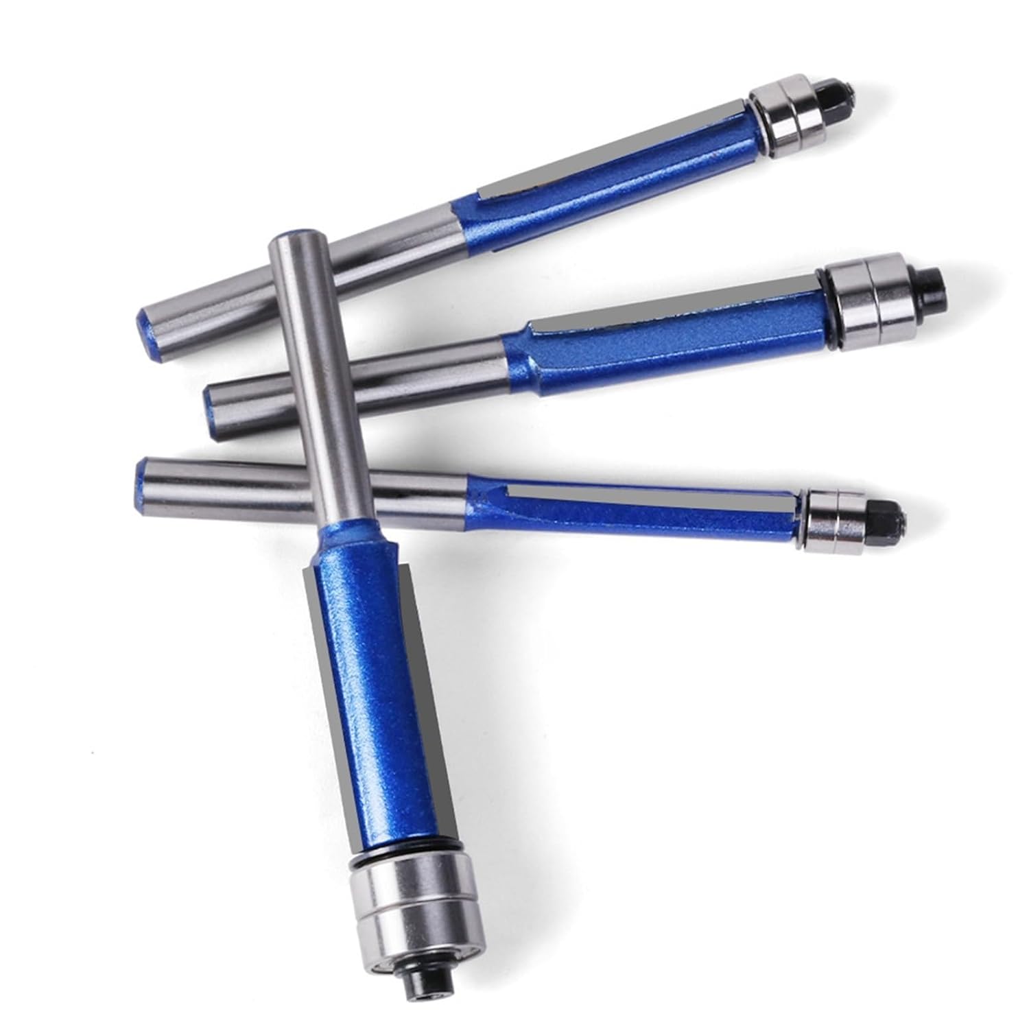 Carbide Tipped Flush Trim Router Bits Set (1/4"-1/2" Diameter) | Double Bearing Guided Cutters | with 6mm or 1/4" Hex Shank | for Wood Trimming & Edge Profiling​(1/4*1/2)