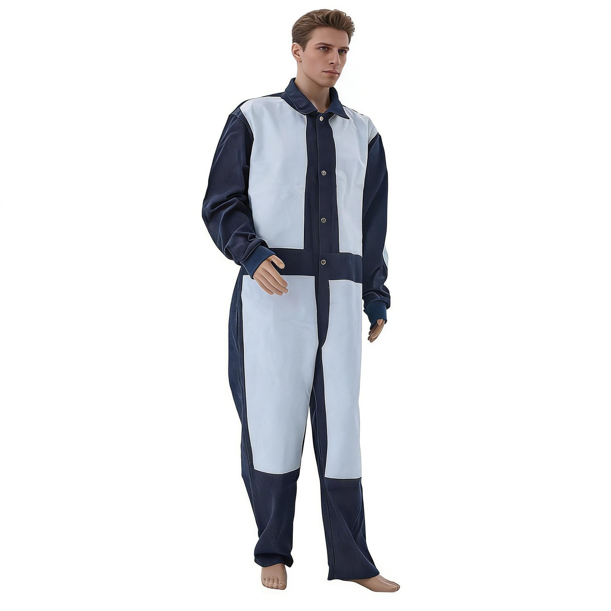 Heavy Duty Leather Blast Suit Spray Paint Protective Suit Sandblasting Protective Safety Work Overalls Blue, Blue and White, One Size-image-34