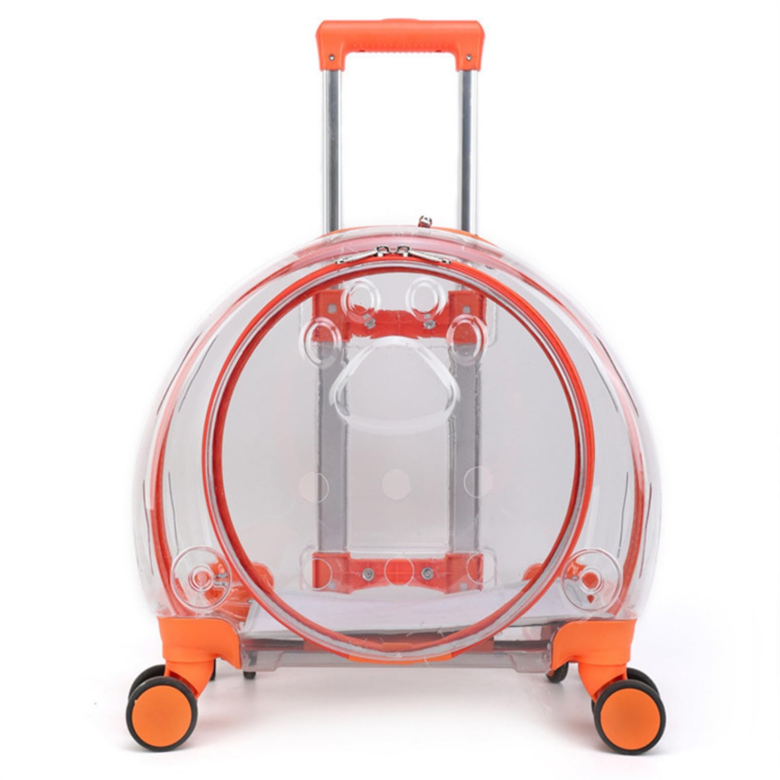 Tragbarer Reisetransporter Tierkoffer mit Rollen Transportbox Trolley mit Sicherer Reißverschlussöffnung Belüfteten, 1904-2 Orange Volltransparent, Tragbarer Haustier-Trolley Mit Rädern
