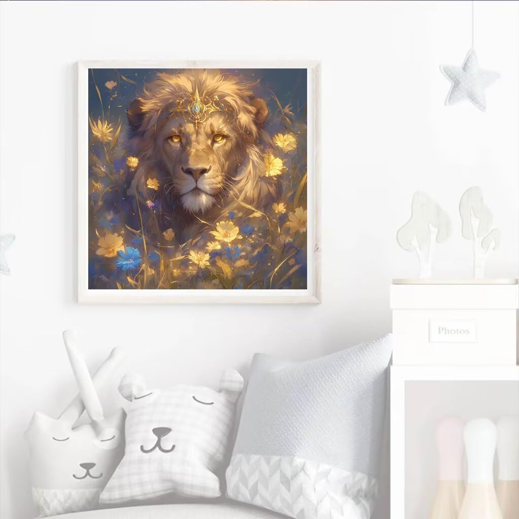 Diamond Painting Blume, Diamant Painting Bilder Kinder, LöWe Diamond Painting für Kinder ab 6 7 8 9 10 11 12 Jahre, DIY Mosaik Bastelset Hobbys Geschenk für Frauen, Home Wand Décor 100x100 cm V-556