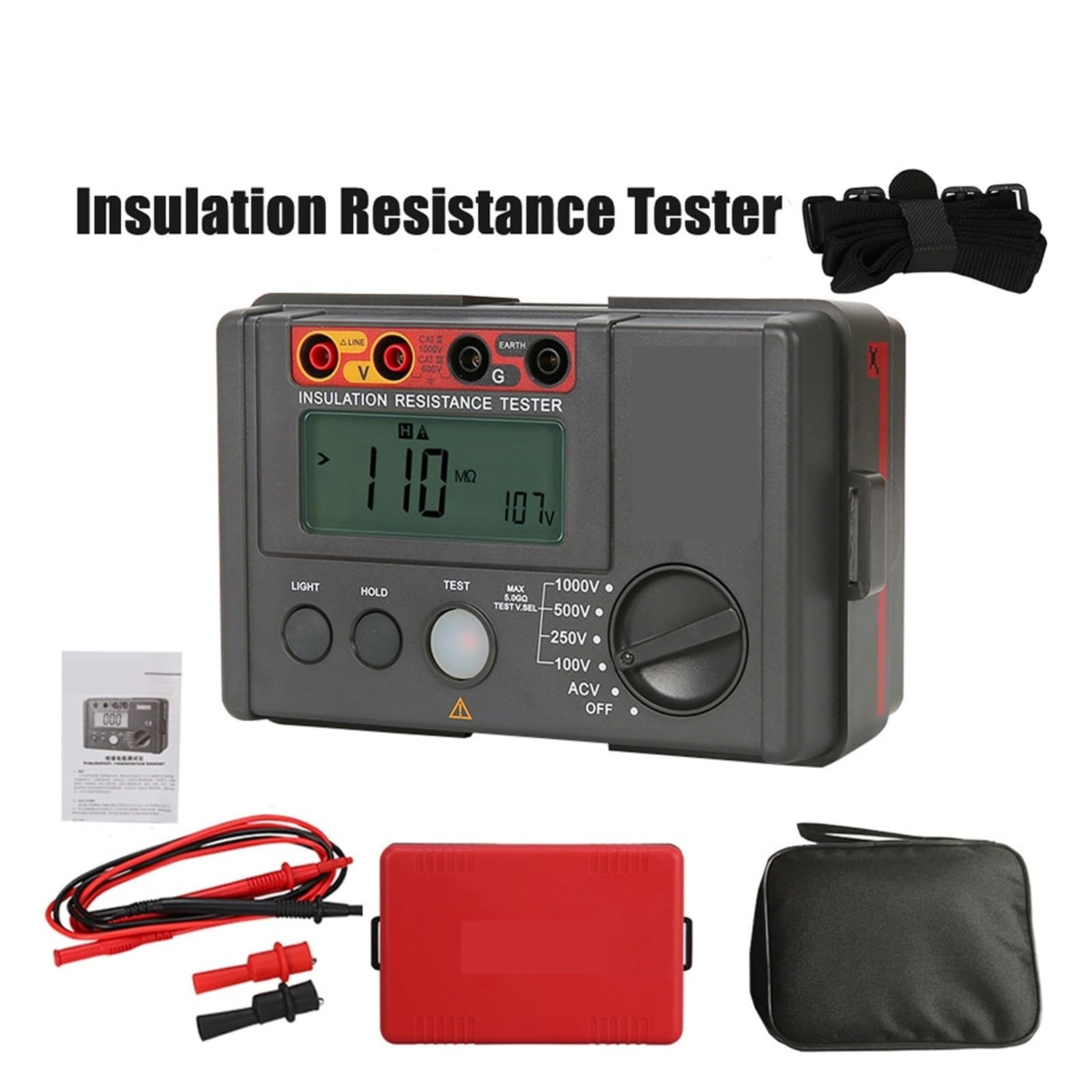 Tester di Resistenza Digitale, Tester di Resistenza di Isolamento 1000V Display LCD da 2000 conteggi Auto Range Ohm Tester Megohmmetro Voltmetro
