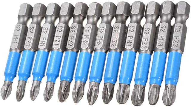 Saipor 12pcs Magnetic Phillips Pozidriv Screwdriver Bit Set 1/4 Inch Hex Shank Phillips Head Drive Bit Cross Slot Screw Driver Power Drill Bit PZ1, PZ2, PZ3, PH1, PH2, PH3, 50mm