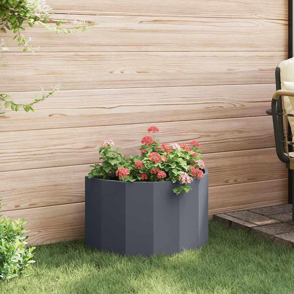 Moderner Pflanzkübel Halbrunder Blumenkasten aus Stahl für Garten und Terrasse, Robustes Hochbeet für Außenbereich und Balkon, Anthrazit, 60 x 30 x 35 cm