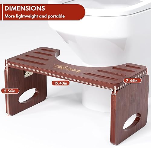 Vista 6 de Beinilai Taburete de inodoro plegable para adultos, taburete de 7 pulgadas para baño, orinal de bambú para adultos con tira antideslizante (marrón)