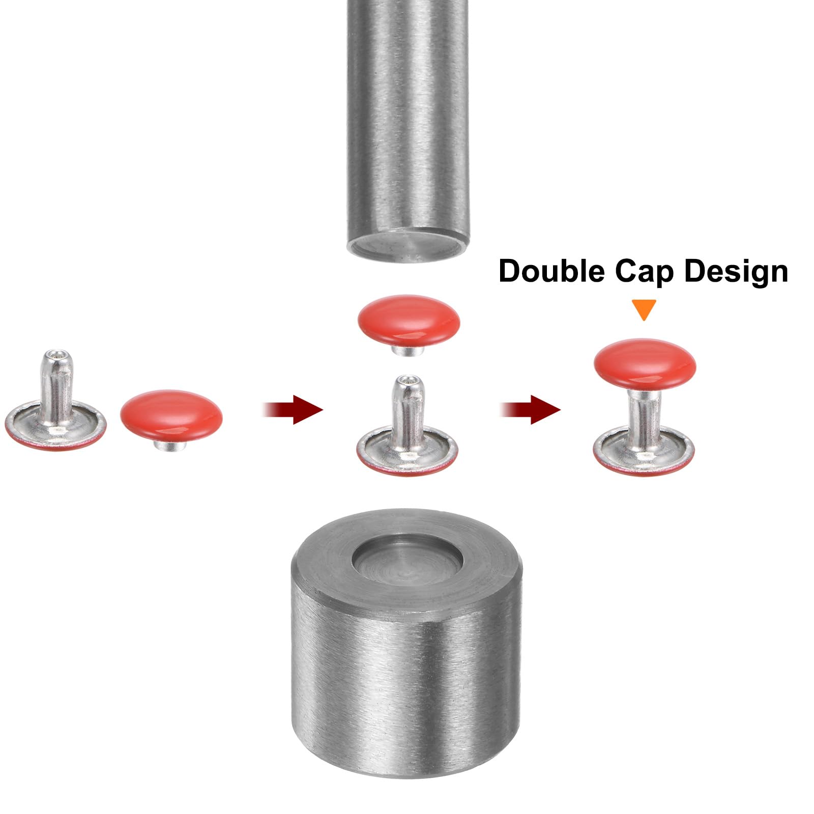 sourcing map 100 set di rivetti in pelle, rivetti a doppio cappuccio da 8 mm, altezza 8,5 mm, rivetti in metallo, per riparazioni fai da te, borse, borse, scarpe, colore rosso