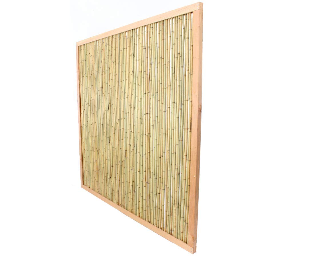 Bambuszaun mit 180x180cm im Holzrahmen hell, "KohSamui" Premium Produkt - Sichtschutzwand aus Bambusstäben 1,8m x 1,8m