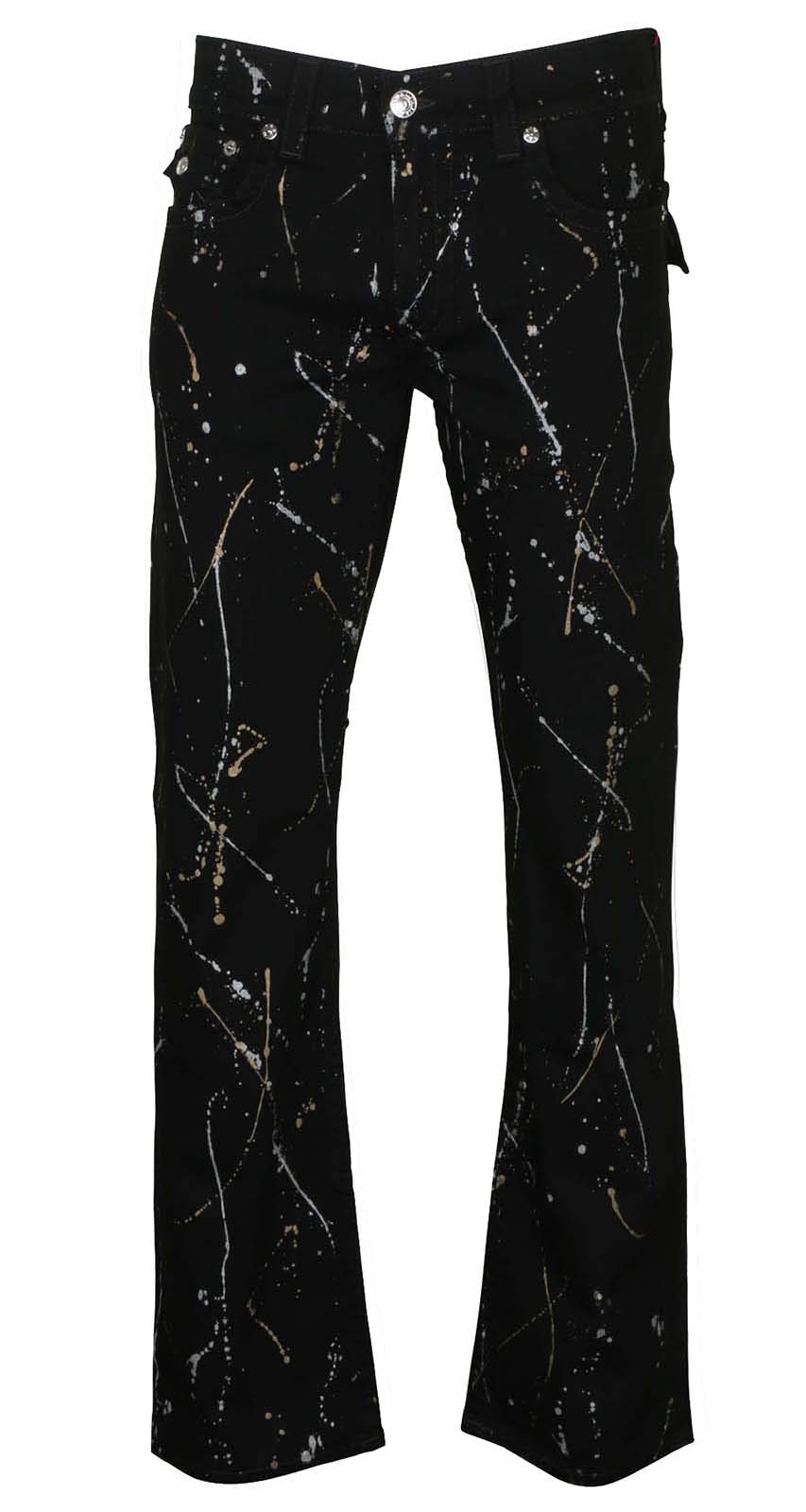 True Religion Men's Straight Leg Paint Splatter Jeans w/Flaps