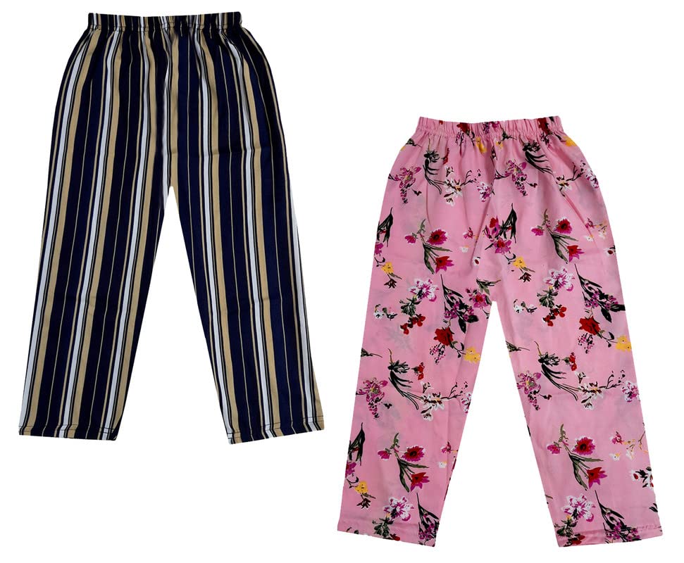 Image of IndiWeaves Girls Crepe Printed Regular Fit Capri 3 /4th Pants (Pack of 2) Pink::Dark Blue
