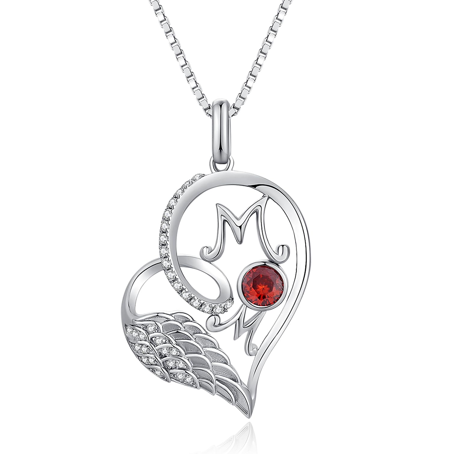 jiamiaoi 18K Weißgold platted Herz Kette, 925 Silberkette mit Herzanhänger Geburtsstein Herz Halskette Damen Schmuck für Liebhaber/Mutter