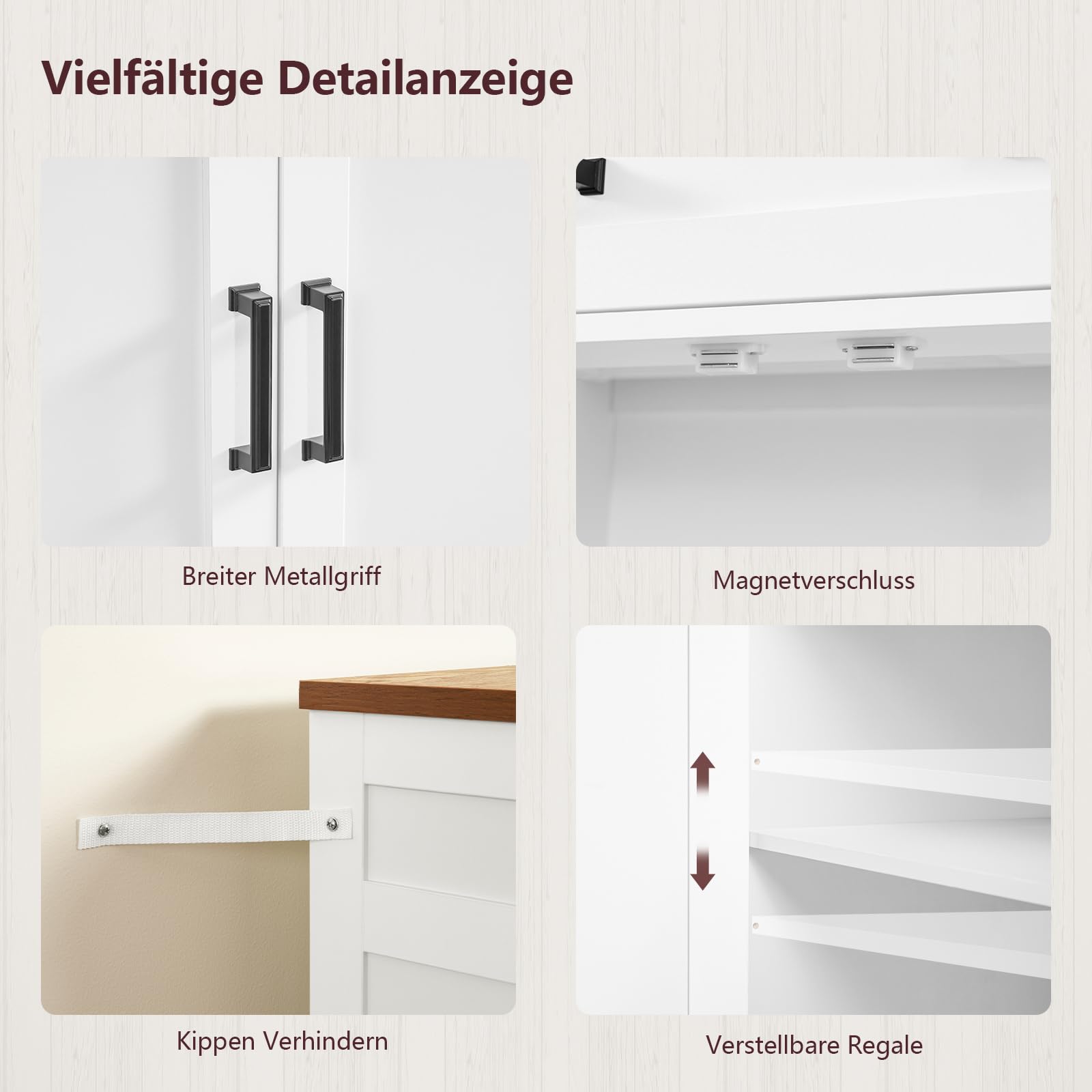 TEENFON 140 cm (B) Sideboard, 80 cm (H) Küchenschrank mit Arbeitsplatte, Buffetschrank mit 2 Schubladen & Verstellbaren Regalen, Küchenzeile für Küche, Wohnzimmer & Flur - 140 x 36,8 x 80 cm - Weiß