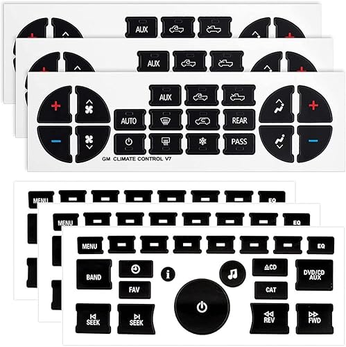 GLEEMAX 6 calcomanías de botón de CA para tablero + kit de reparación de botón de radio, calcomanía de repuesto para vehículos GM 2007-2015