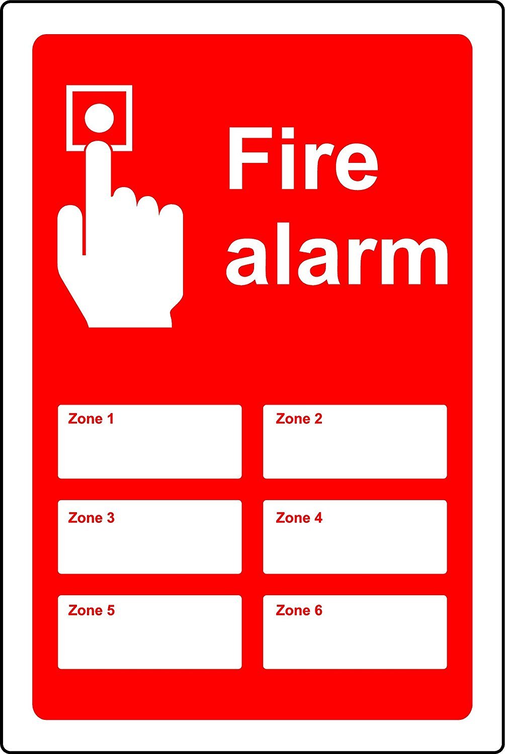 Fire alarm signs zone1 - zone 6 Safety sign - 1.2mm Rigid plastic 150mm x 200mm