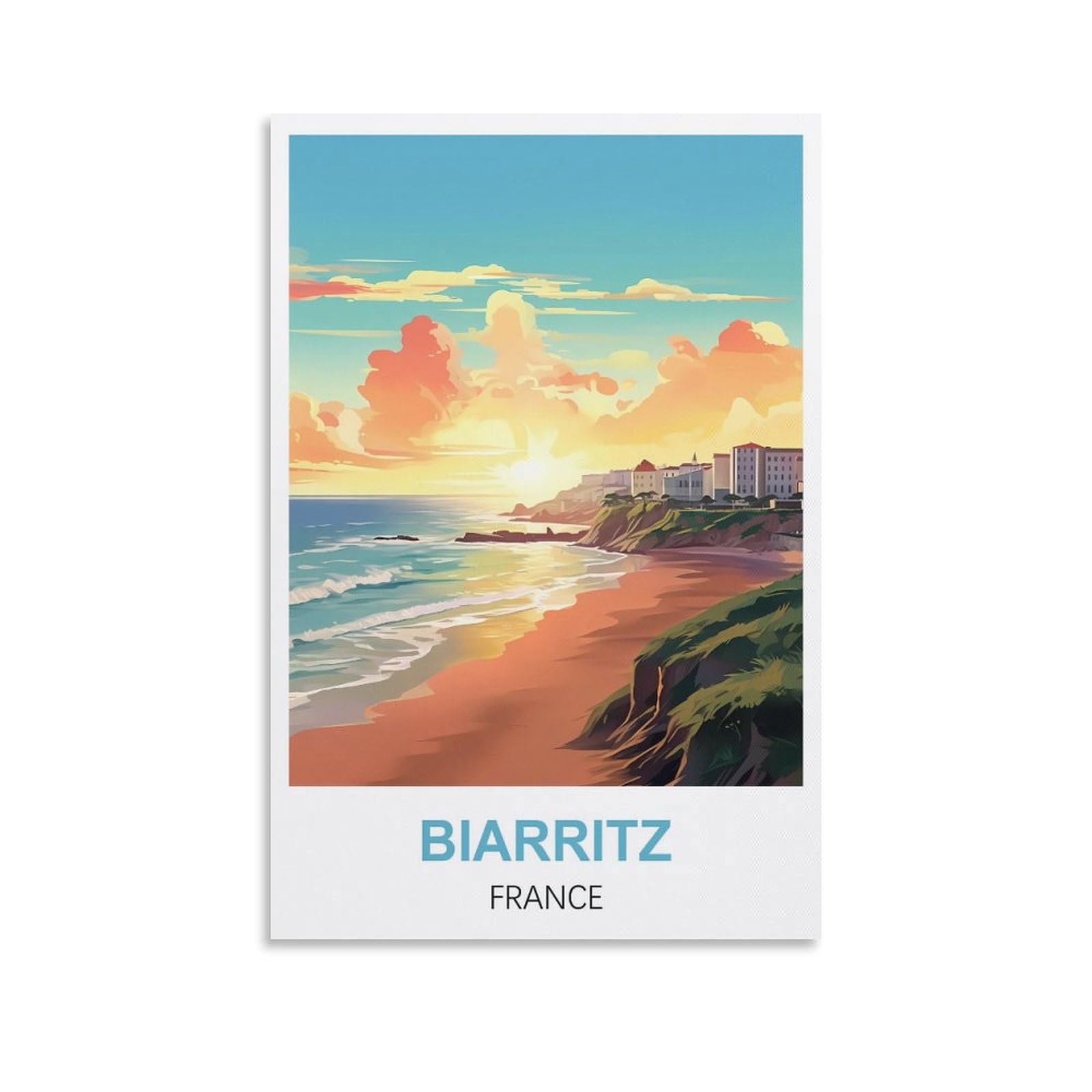 Whcheeh Unframe-Style Biarritz France Vintage Travel Posters 12X18inch(30X45cm) Canvas Art Print Wall Art Decor Picture