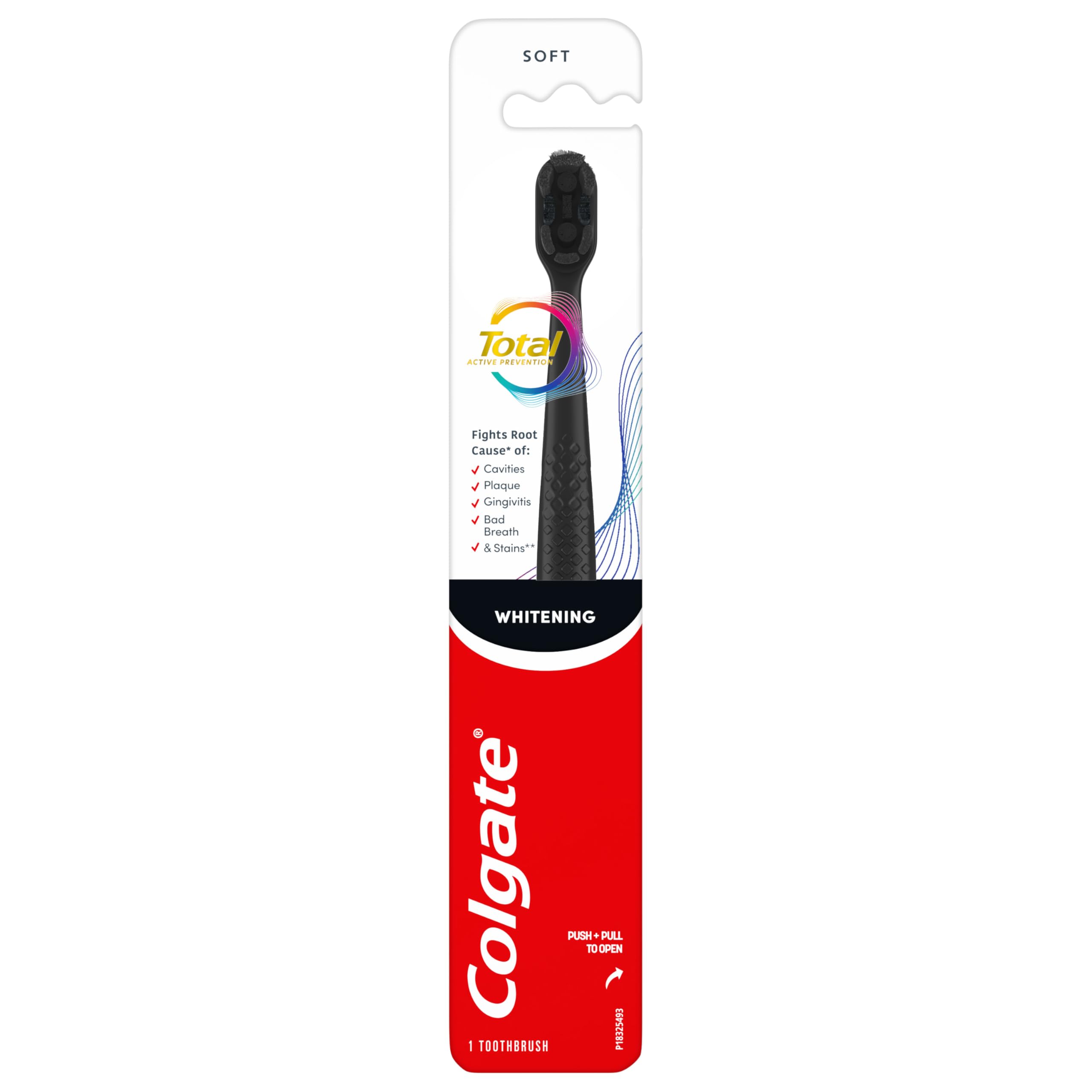 Colgate Total Active Prevention Soft Bristle Whitening Toothbrush Soft Toothbrush with Charcoal Infused Bristles Helps Whiten and Reaches