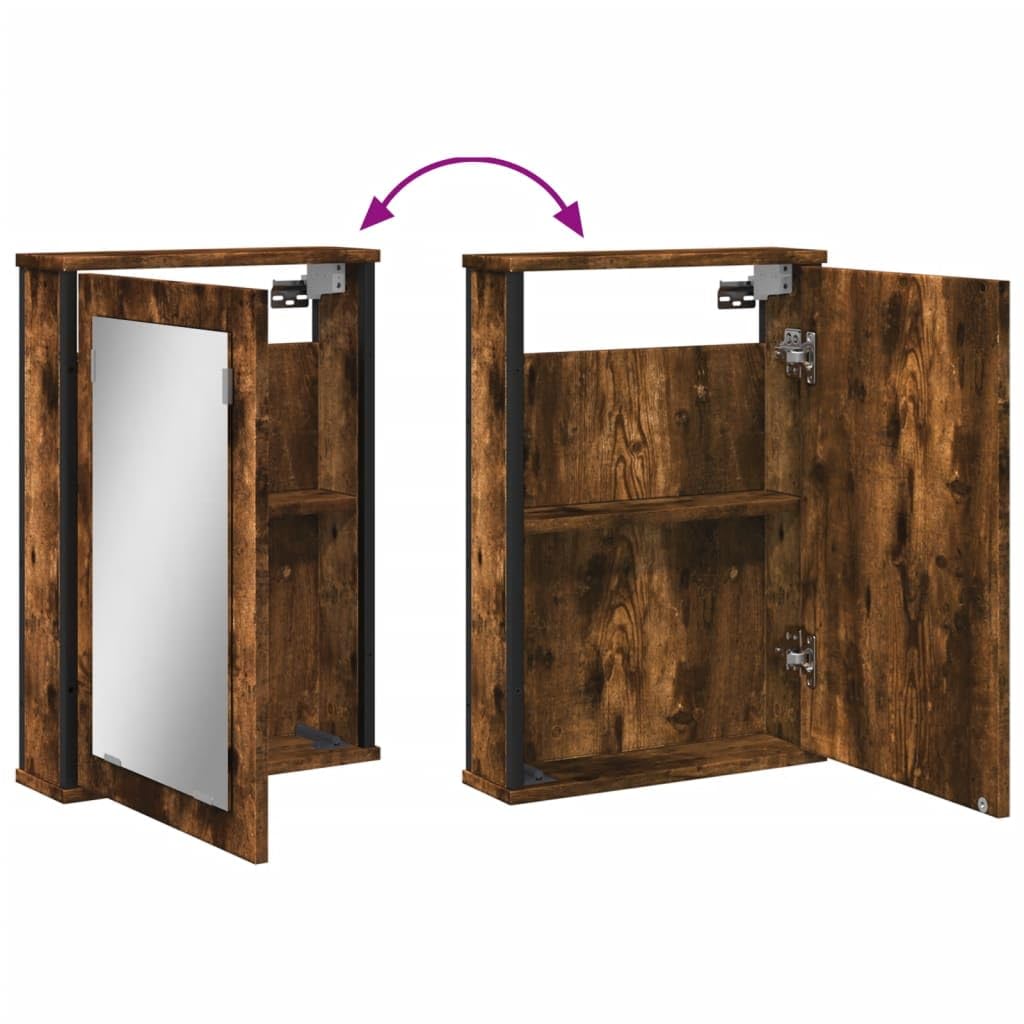 SYDE Armario Baño Espejo Madera Roble Ahumado 42x12x60 cm | Montaje en Pared, Almacenaje Amplio, Contrachapado Resistente a Humedad, Imagen Nitida