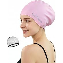 PD Adult Women Silicone High Elasticity Stretchy Long Hair Swim Cap | extra rear room, soft stretch fit, matte inner grip,Waterproof Durable Keep Hair Dry