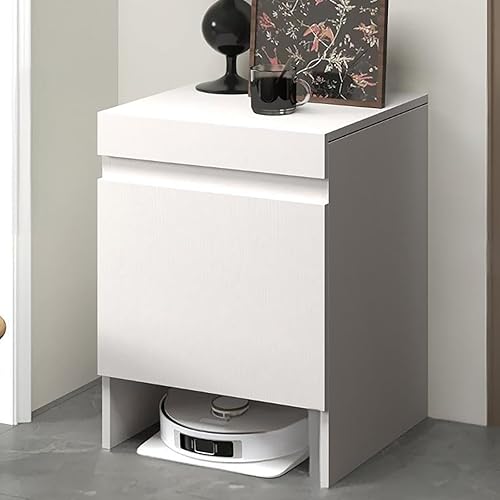 Gabinete de almacenamiento con puertas para robot aspirador, mesa auxiliar para oficina en casa, estante independiente de madera para sala de estar,